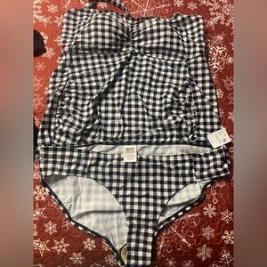 Motherhood Maternity Baby Bump Black and White Checked Tankini bathing suit
